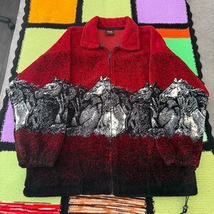 Mazmania Sweater Fleece Full zip AOP Horse Animals Nature Red XL